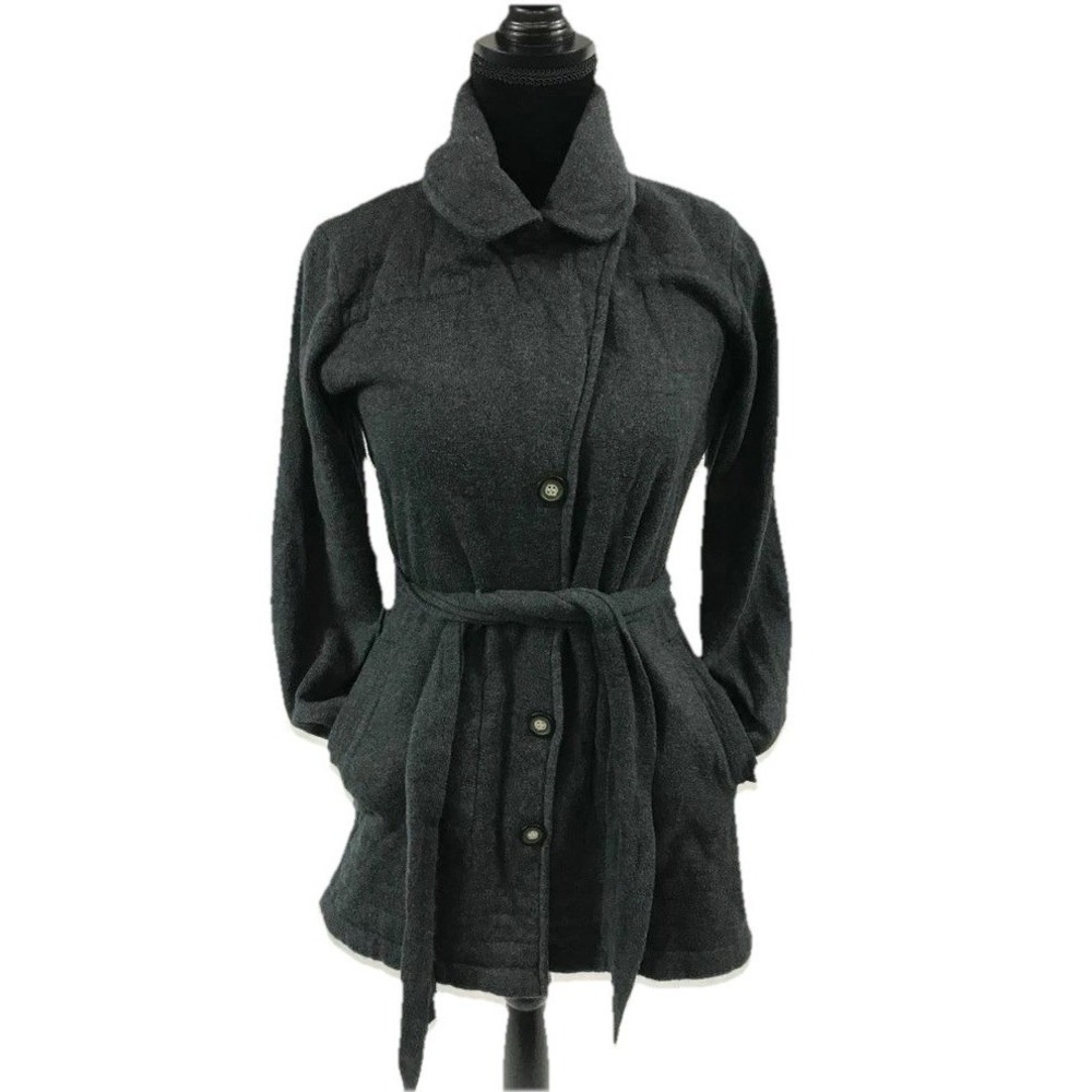 Athleta Asymmetrical Wrap Jacket M Charcoal Gray Belted Snap Gorpcore Sporty